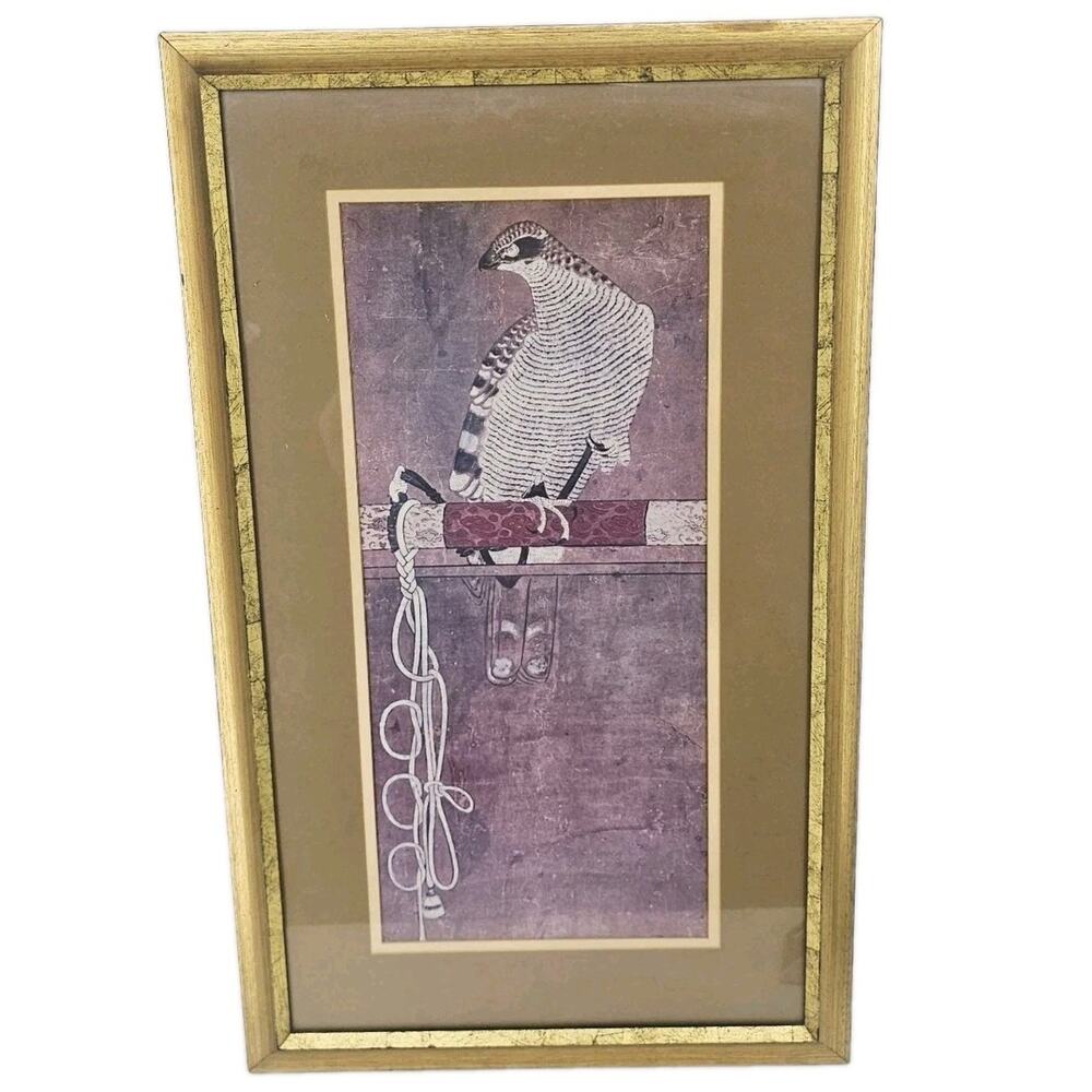 Takagari Japanese Falconry Art Painting White Falcon Mounted Scroll 26”x10”